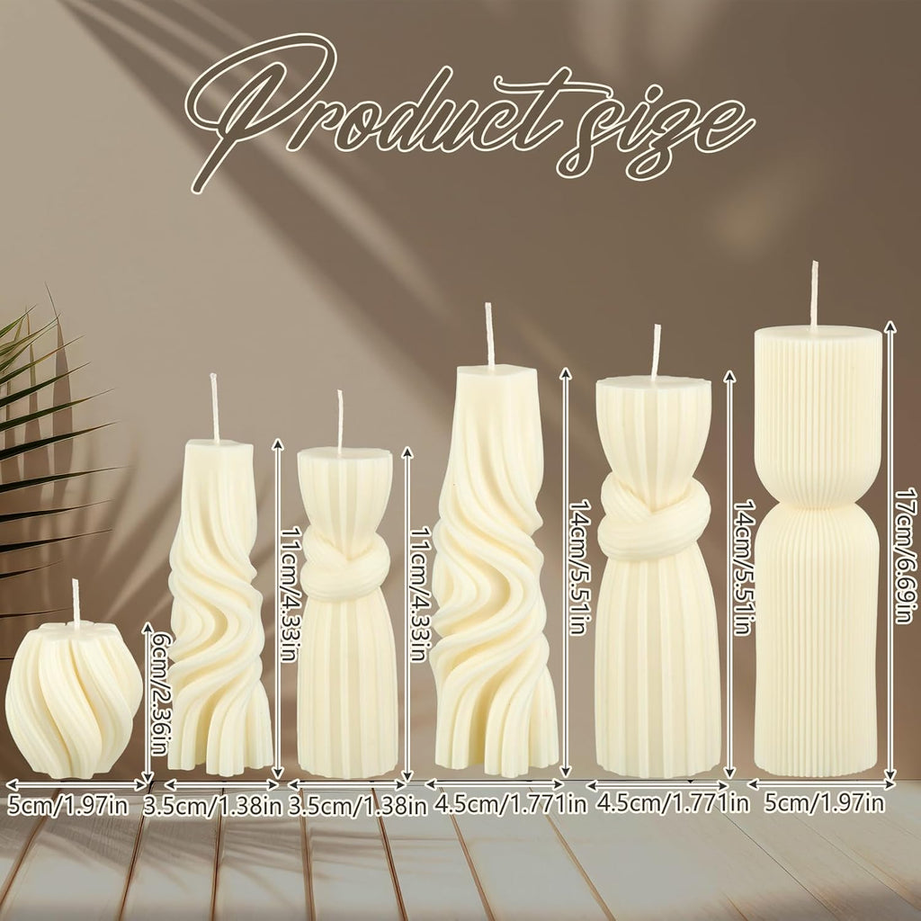 6 Pcs Pillar Candles Decorative Modern Aesthetic Ribbed Candle Set Cute Soy Wax Scented Ribbed Decor Commemorative Gift for Home Decoration(White, 2.36-6.89 Inch)