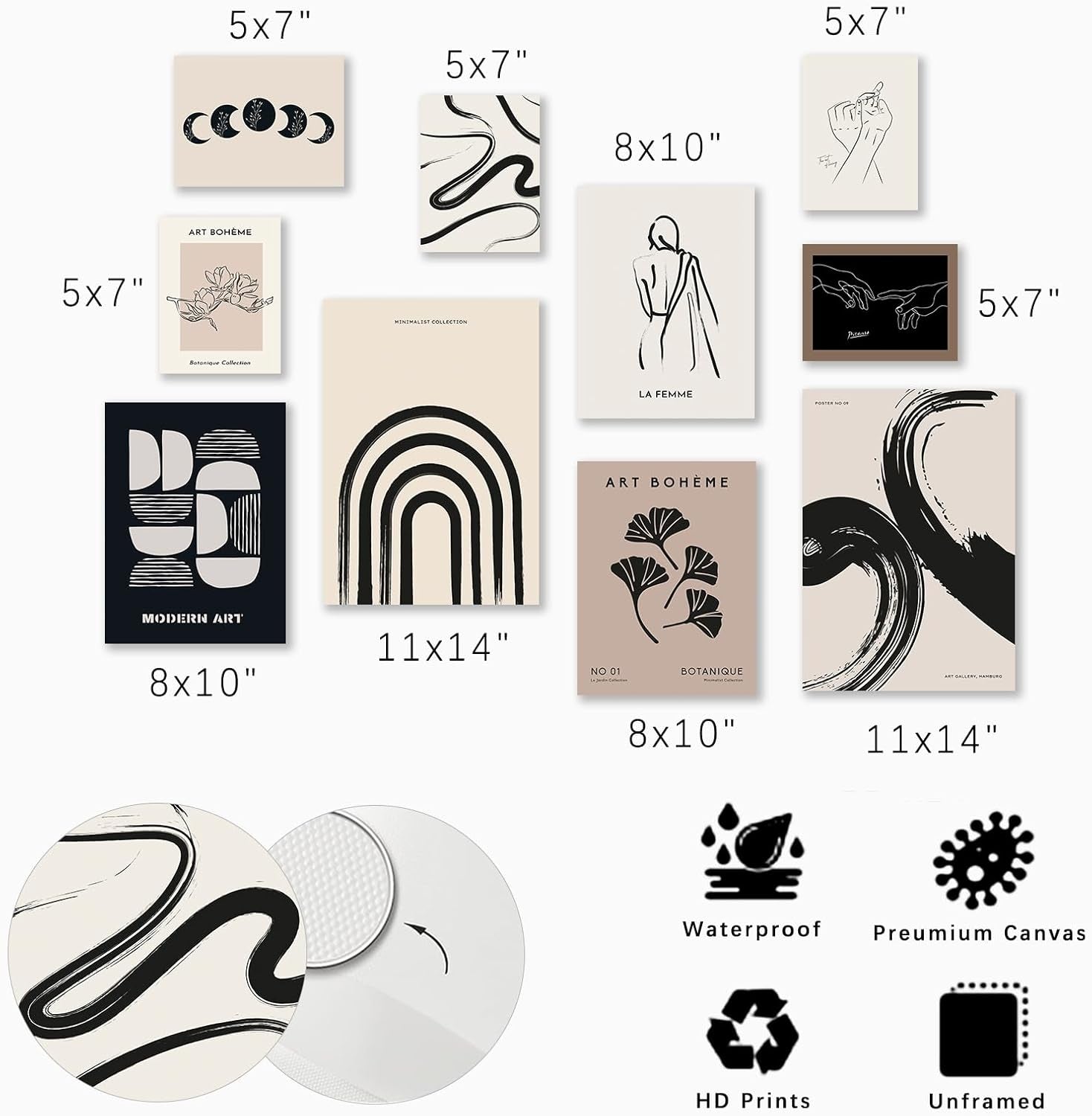 Minimalist Boho Wall Art Prints, 10 Pcs Abstract Neutral Black Beige Women Body Line Flower Canvas Art, Eclectic Home Decor for Room