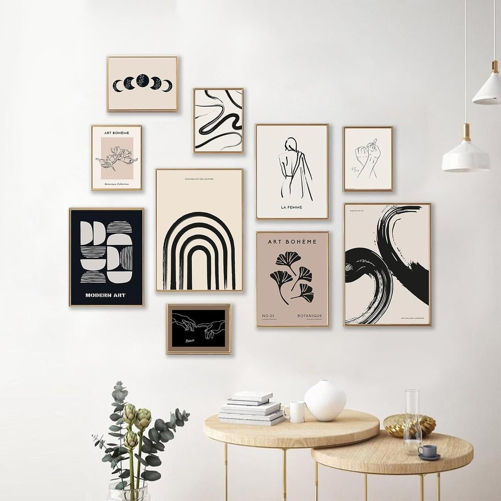 Minimalist Boho Wall Art Prints, 10 Pcs Abstract Neutral Black Beige Women Body Line Flower Canvas Art, Eclectic Home Decor for Room