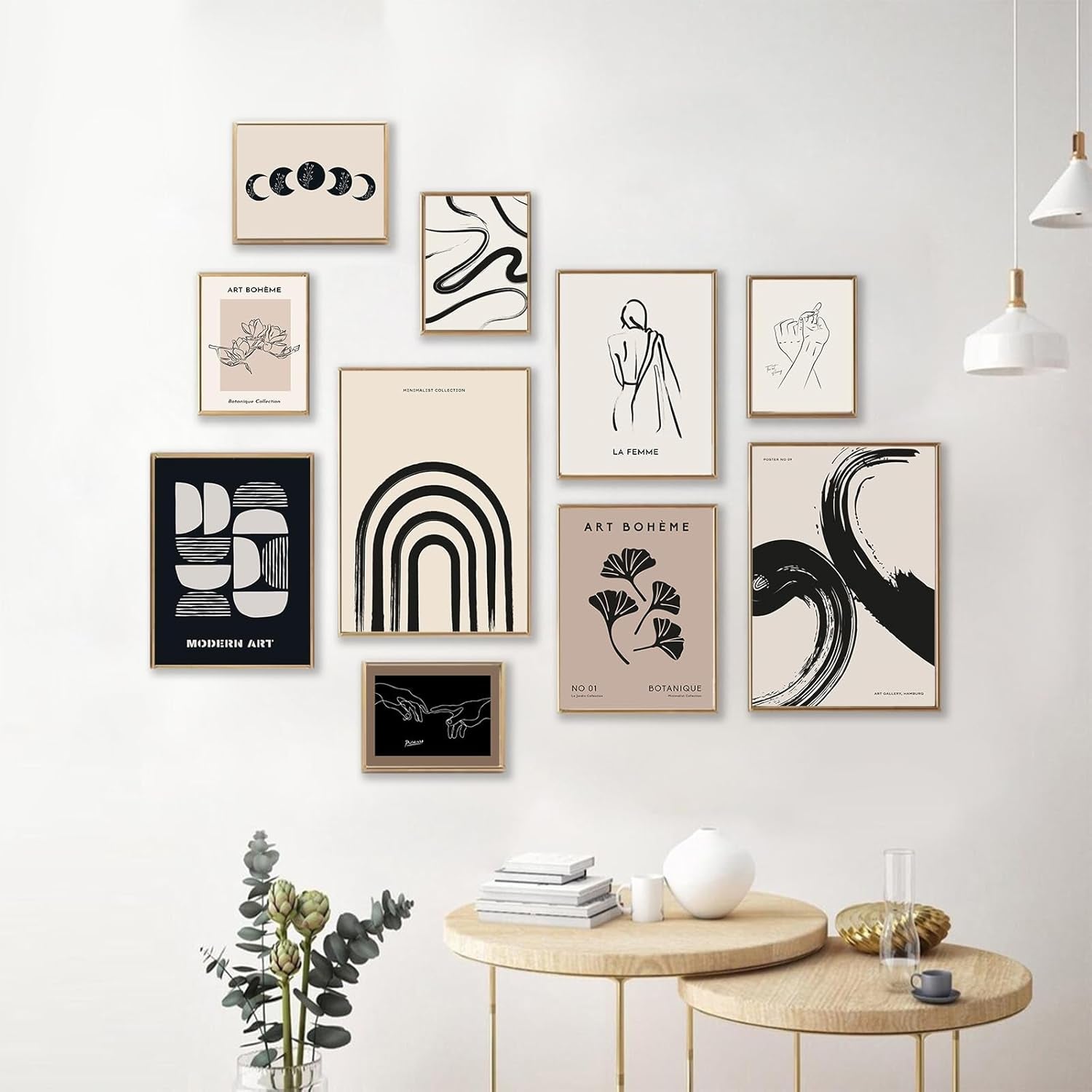 Minimalist Boho Wall Art Prints, 10 Pcs Abstract Neutral Black Beige Women Body Line Flower Canvas Art, Eclectic Home Decor for Room