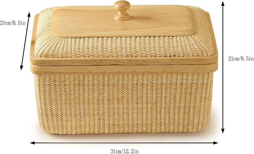 Covered Rattan and Solid Wood Home Living Room Decorations Modern Storage Basket Square Jewelry Box Fruit Basket Dining Table Storage Basket Weave