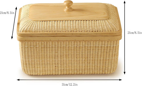 Covered Rattan and Solid Wood Home Living Room Decorations Modern Storage Basket Square Jewelry Box Fruit Basket Dining Table Storage Basket Weave