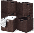6 Pack Wicker Storage Baskets Foldable Wicker Baskets Hand-Woven Willow Rope 11X11X11 Inch Square Cube Storage Bins Organizer for Shelves Organizing Decor Laundry Pantry(Brown)
