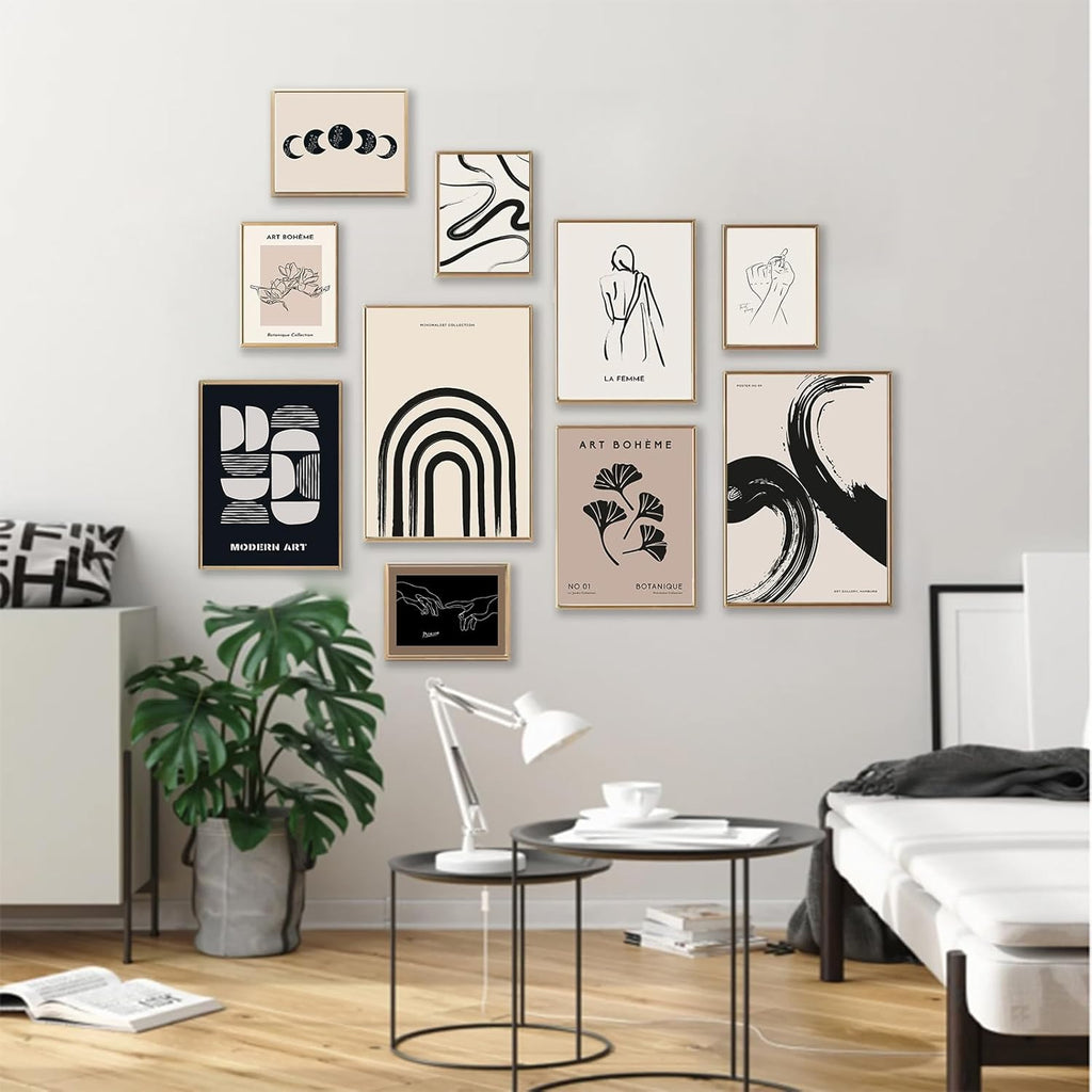 Minimalist Boho Wall Art Prints, 10 Pcs Abstract Neutral Black Beige Women Body Line Flower Canvas Art, Eclectic Home Decor for Room