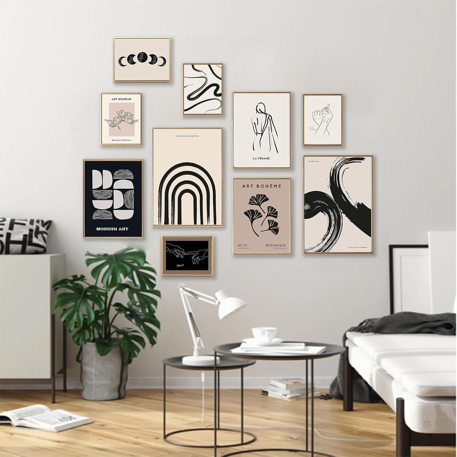 Minimalist Boho Wall Art Prints, 10 Pcs Abstract Neutral Black Beige Women Body Line Flower Canvas Art, Eclectic Home Decor for Room