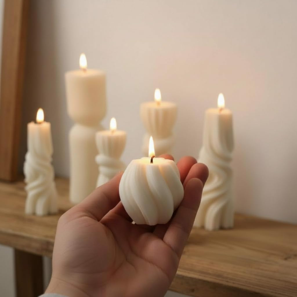 6 Pcs Pillar Candles Decorative Modern Aesthetic Ribbed Candle Set Cute Soy Wax Scented Ribbed Decor Commemorative Gift for Home Decoration(White, 2.36-6.89 Inch)
