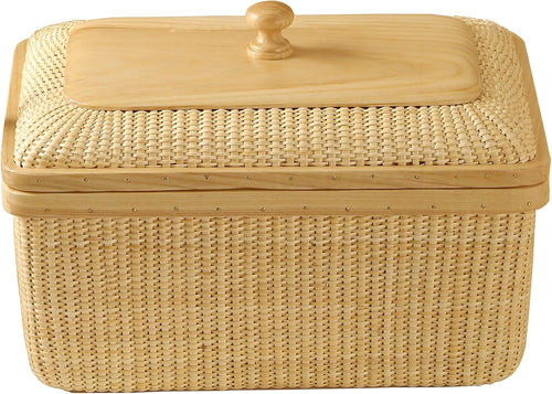 Covered Rattan and Solid Wood Home Living Room Decorations Modern Storage Basket Square Jewelry Box Fruit Basket Dining Table Storage Basket Weave