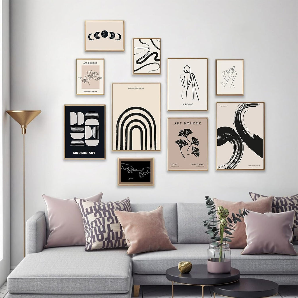 Minimalist Boho Wall Art Prints, 10 Pcs Abstract Neutral Black Beige Women Body Line Flower Canvas Art, Eclectic Home Decor for Room