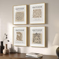 Framed Matisse Neutral Wall Art Set of 4, Beige Abstract Modern Minimalist Botanical Prints for Bathroom Living Room Dining Room Bedroom Home Office Decor, 12X16