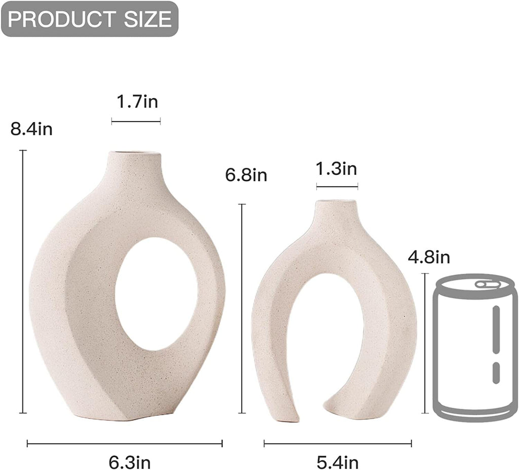 Snuggle Hollow Ceramic Vase Set of 2, Nordic Modern Boho Ins Style Decorative Ceramic Aesthetic Flower Vase for Home Decor (Milky White W 6.3" X H 8.4")