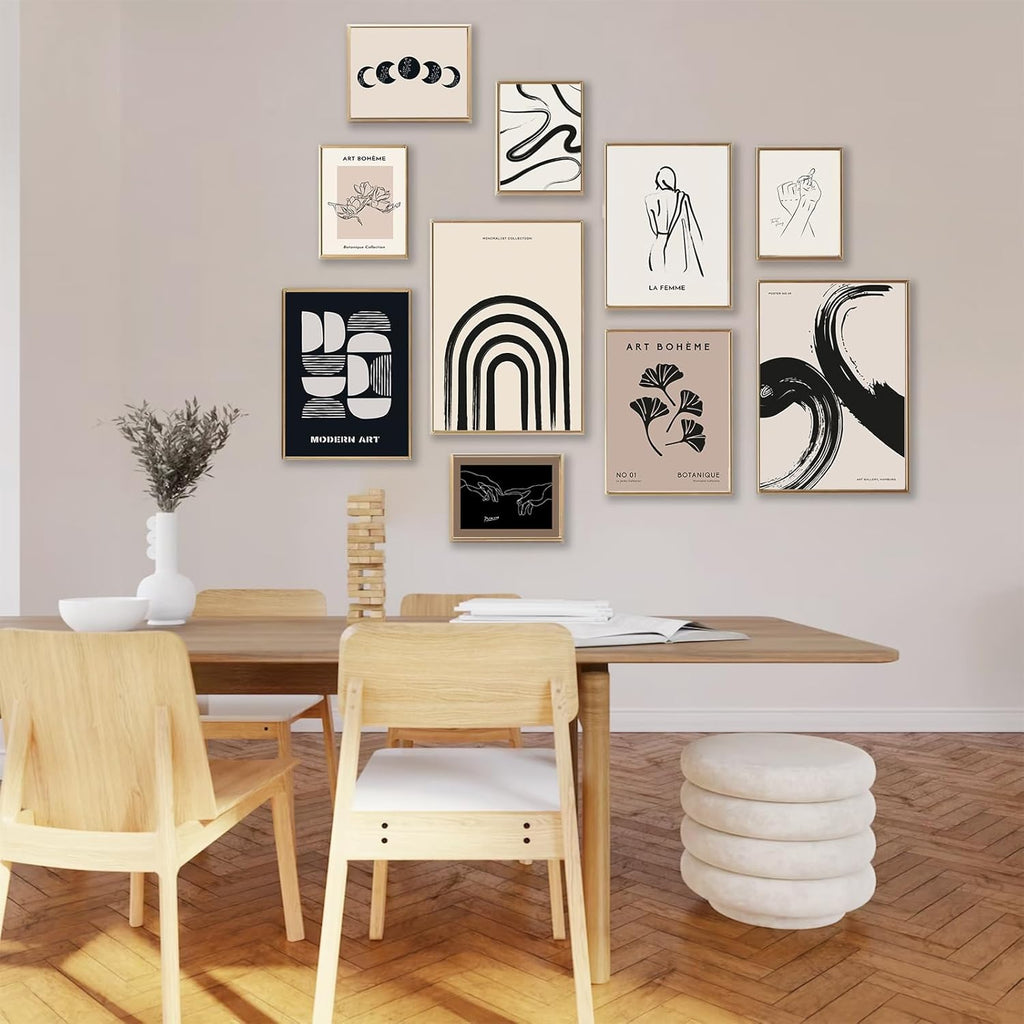 Minimalist Boho Wall Art Prints, 10 Pcs Abstract Neutral Black Beige Women Body Line Flower Canvas Art, Eclectic Home Decor for Room